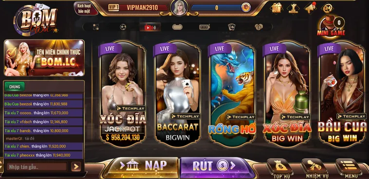 Live Casino BomWin Đêm Tiệc Sòng Bạc Thượng Lưu Rực Rỡ Sắc Màu Neon Ăn Thưởng Lớn