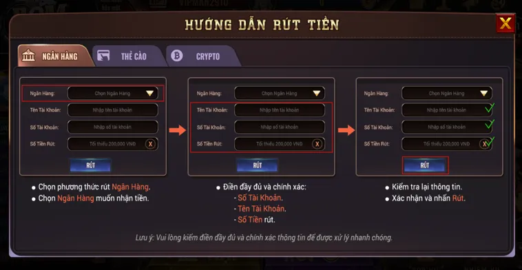 Hướng dẫn rút tiền qua tài khoản ngân hàng tại Bomwin.
