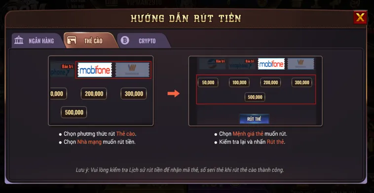 Hướng dẫn rút tiền qua thẻ cào an toàn bảo mật tiện lợi.